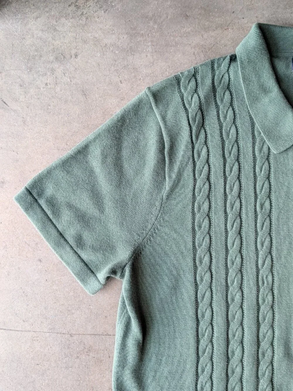 J. Crew Short Sleeve Cotton Cable Knit Cardigan Sweater Polo Green large